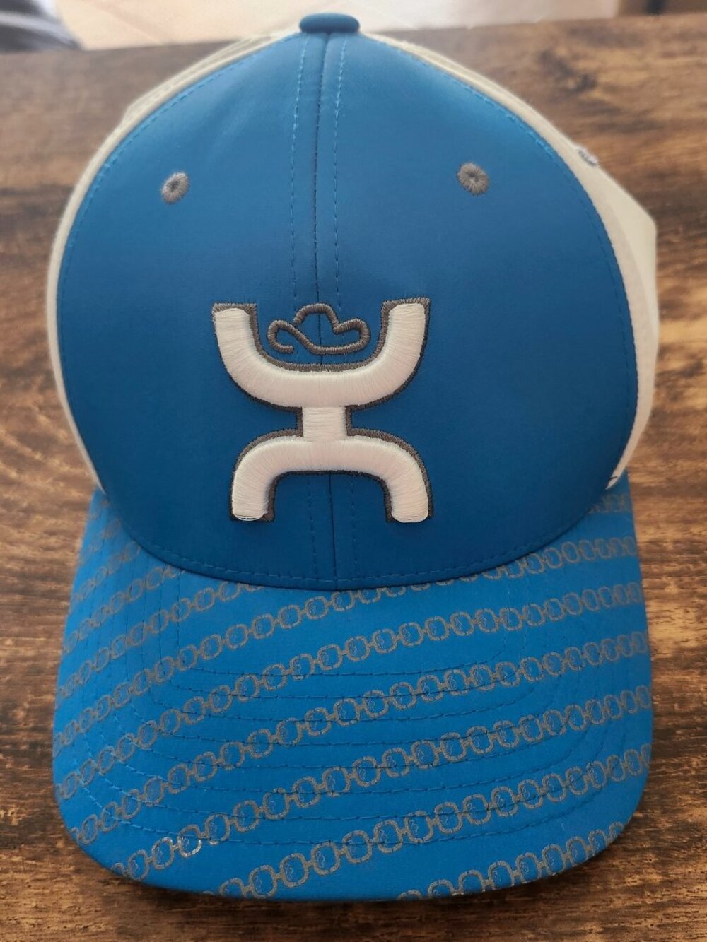 HOOey Men's Stretch Fit Hat Blue White Western Cowboy Logo Cap Size S/M USED